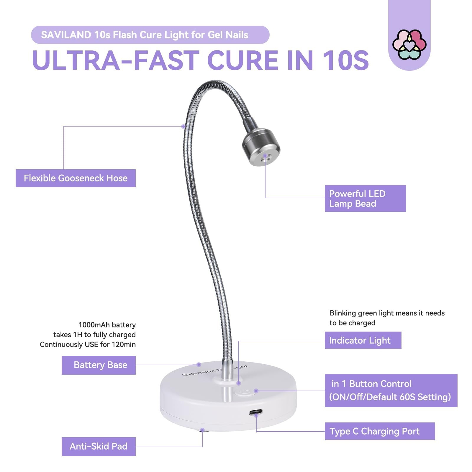 SAVILAND Gooseneck U V Lamp for Gel Nails:Touch Switch 12W U V Nail… Fast Ship