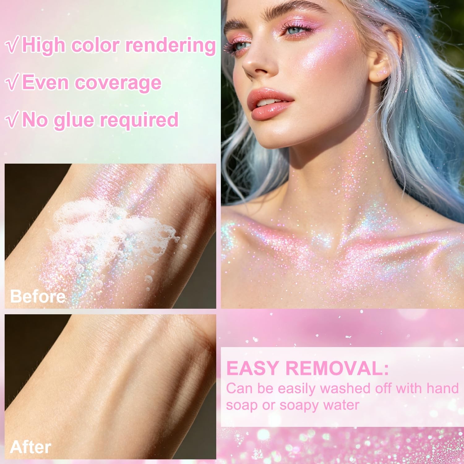 Meilury Body Glitter Gel 2PCS Sparkling Pink