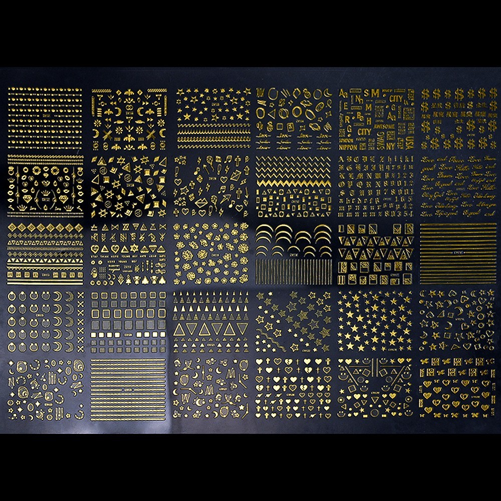 10 Sheets Nail Art Stickers Gold Lace Moon Star French Line Geometric Slider C91