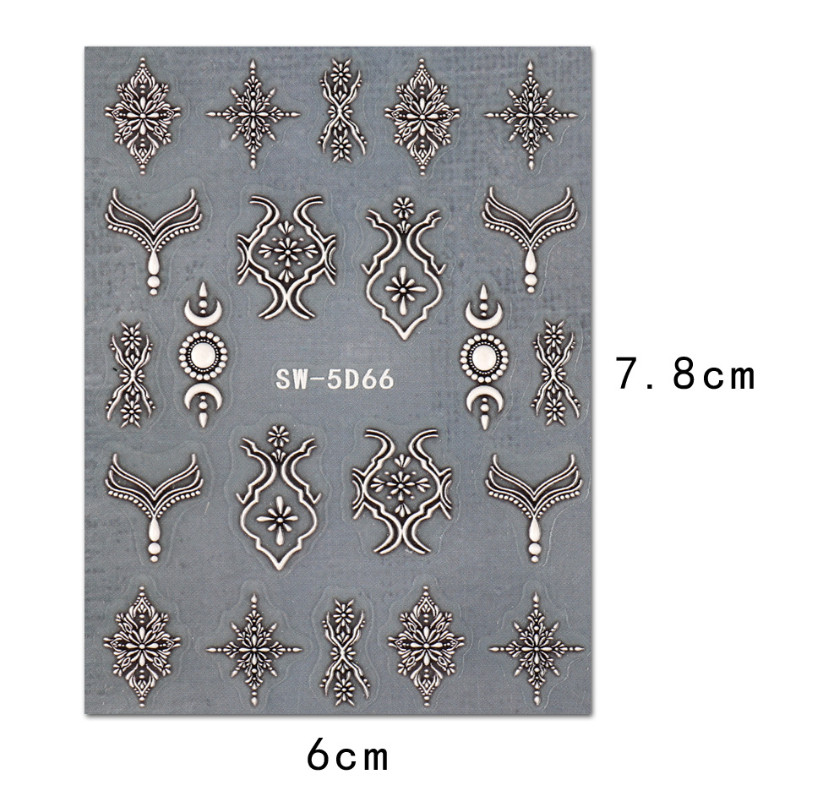 5D Embossed Retro Lace Totem Pendant Jewelry Flower Moon Nail Art Stickers NS53