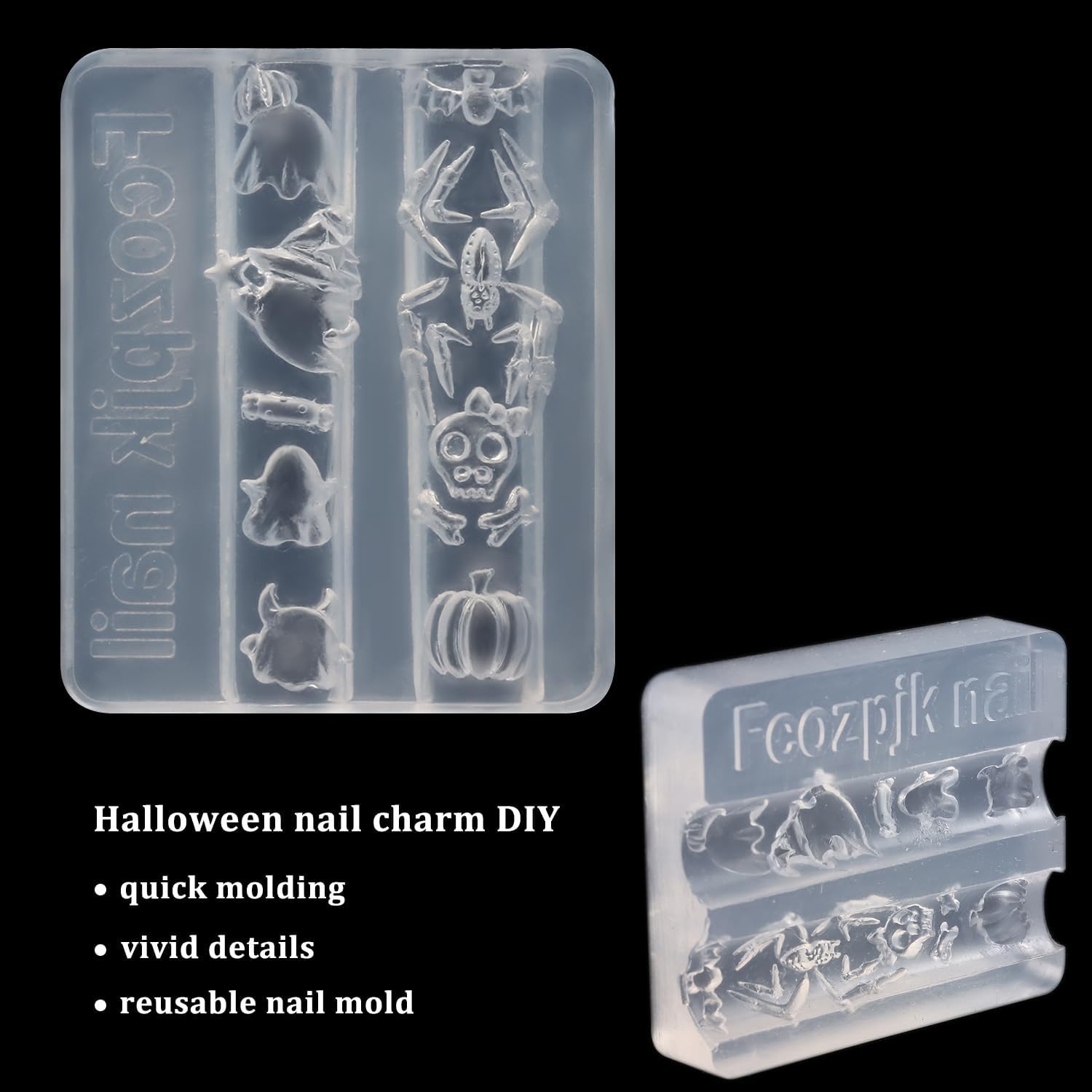 Professional Halloween Nail Art Kit – 3D Silicone Molds & Carving Pen Included
