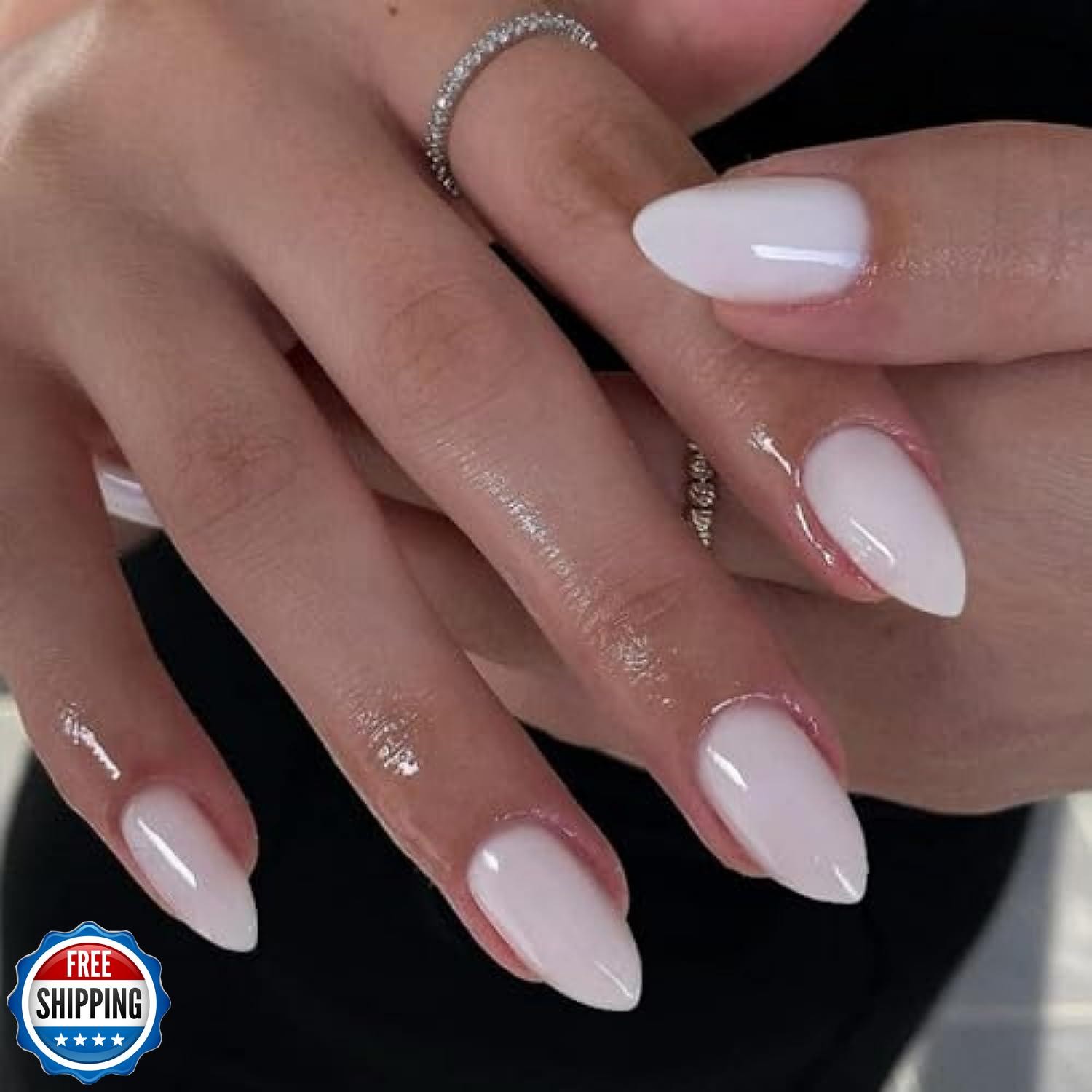 SXVME White Press on Nails Short Almond Shaped, White Nails Press on, Natural