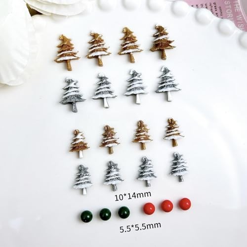 100Pcs Christmas Nail Charms and Gems Gold Silver Christmas Tree Nail Green