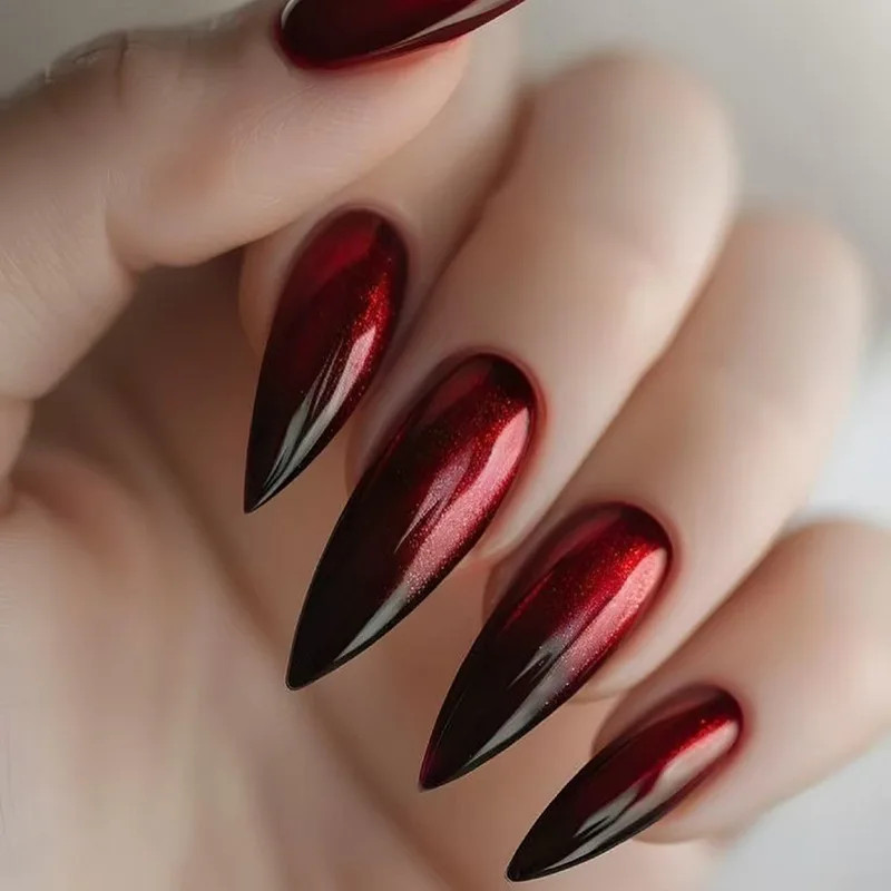 24pcs Red Blush Goth Long Stiletto Press On Nails