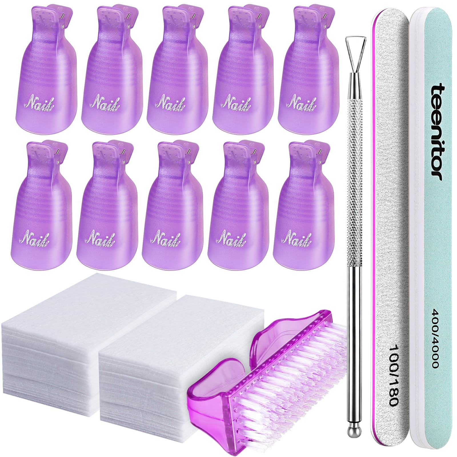 Teenitor Nail Polish Gel Remover Tools Kit with 128 Piece Set, purple
