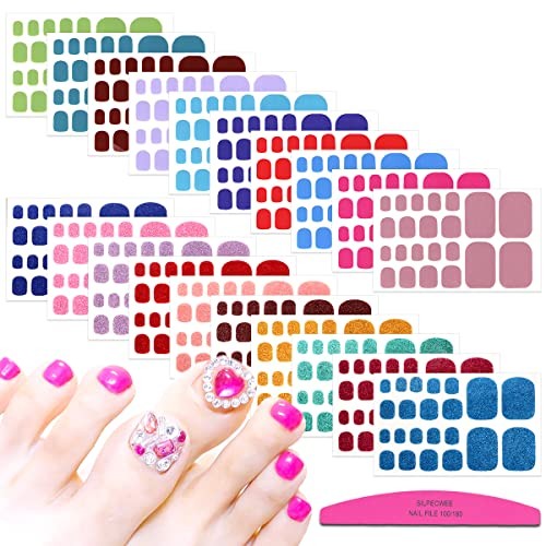 20 Sheets Toe Nail Wraps Glitter Solid Toenail Polish Strips for Women NO 2
