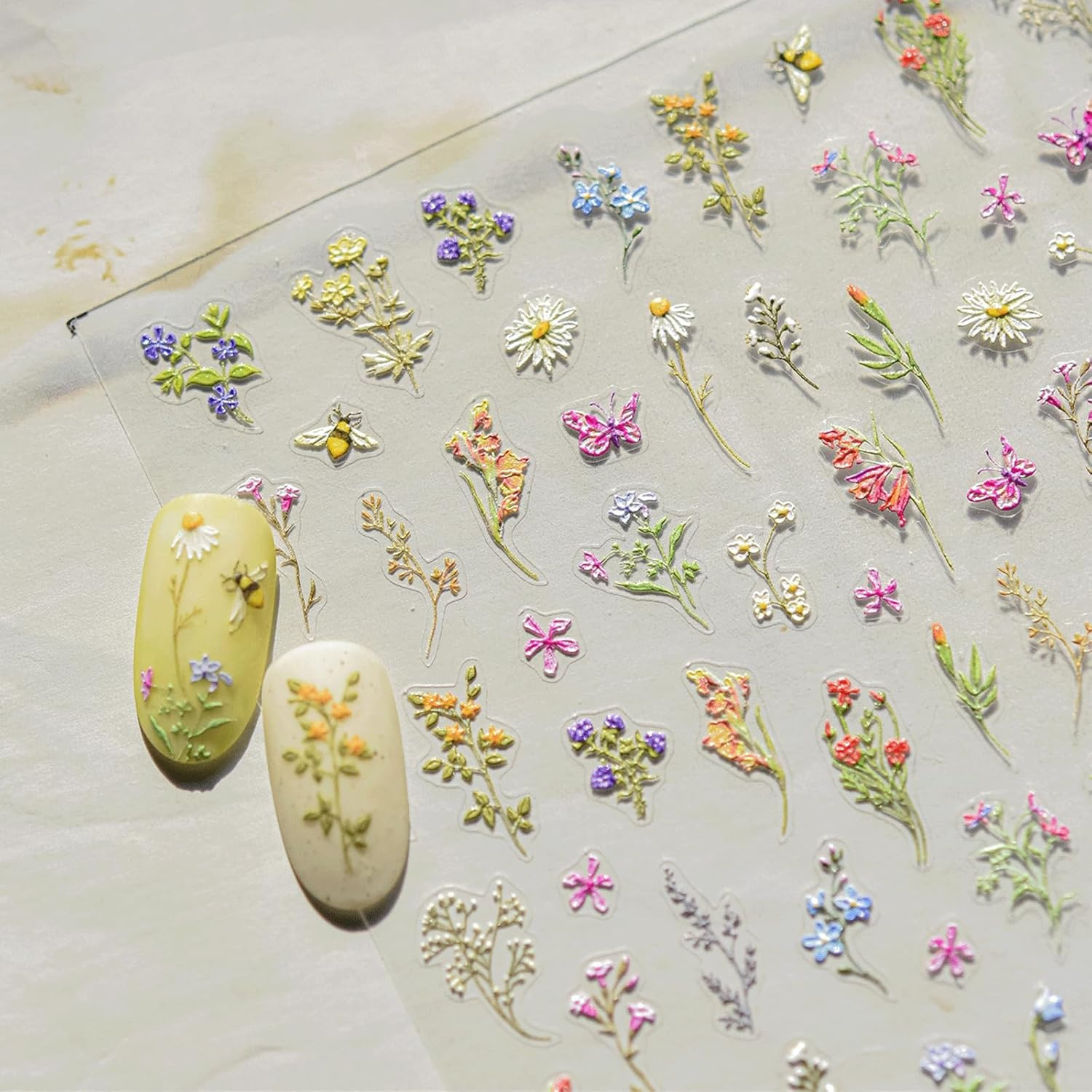 3D Embossed Flower Nail Art Stickers Decals Self-Adhesive 5D Spring