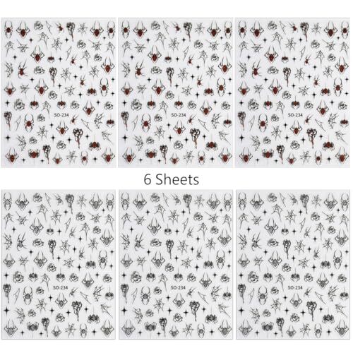 6 Sheets Halloween Nail Stickers Nail Decals Self-Adhesive Silver Glitter A7