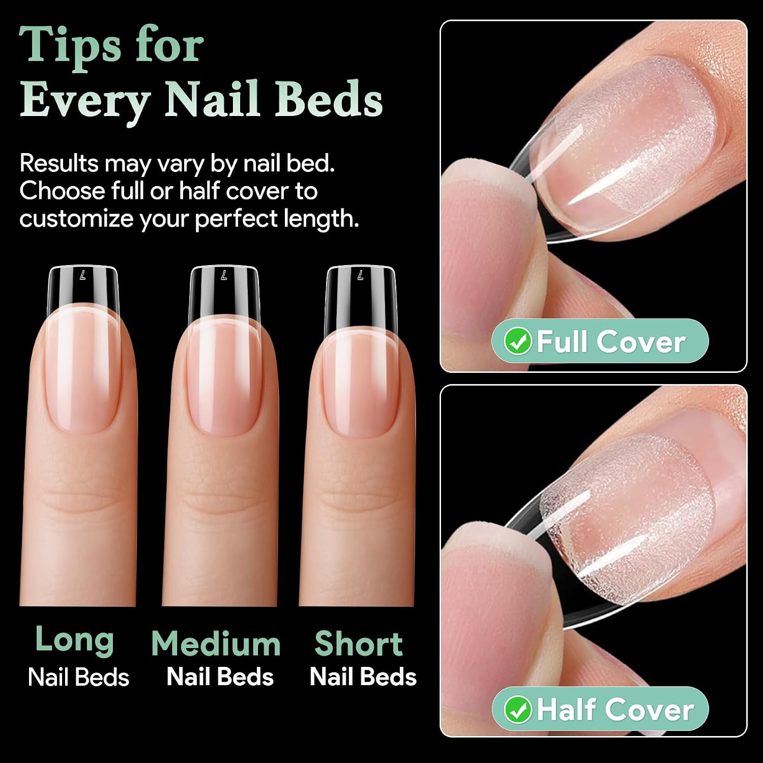 Medium Square Nail Tips, 15 Sizes 240 PCS Clear Acrylic Soft Fake Nails Gel Nail