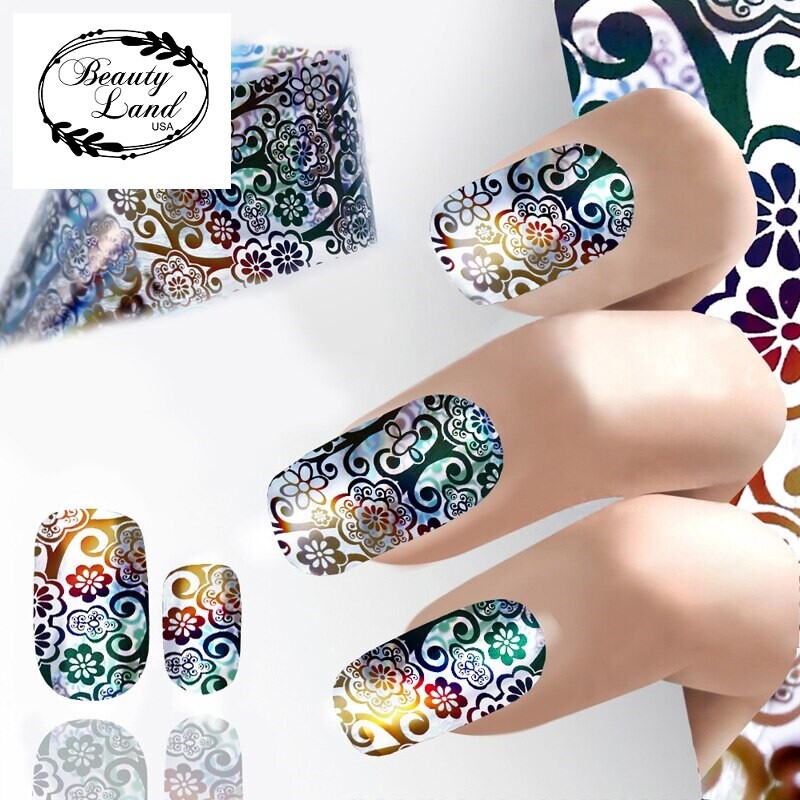 10- 50 Sheets Holographic Glitter Foil Nail Art Transfer Decor Tips Wraps Foil,