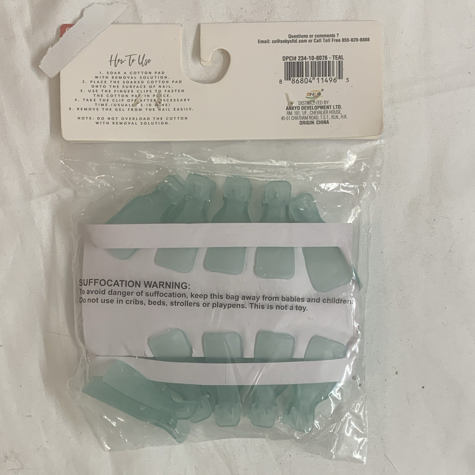 Hot Tips Teal Reusable Plastic Nail Clips for Gels, 10 Count