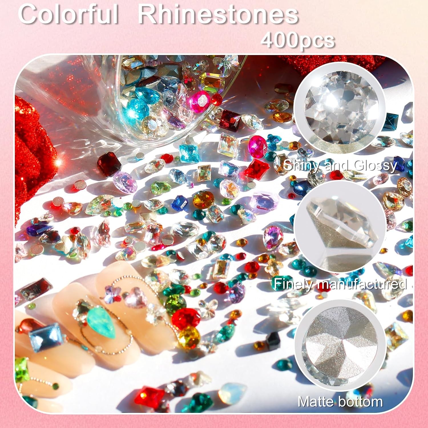 Laza 400pcs Colorful Nail Art Rhinestones 3D Multi Shape Gems