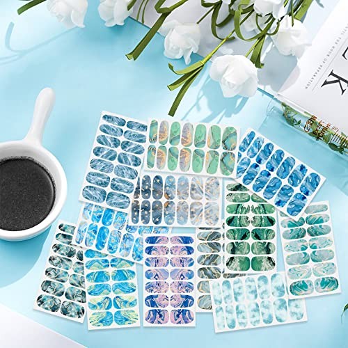 24 Sheets 336 Pcs Marble Nail Stickers Full Nail Wraps for Style3 Marble 2