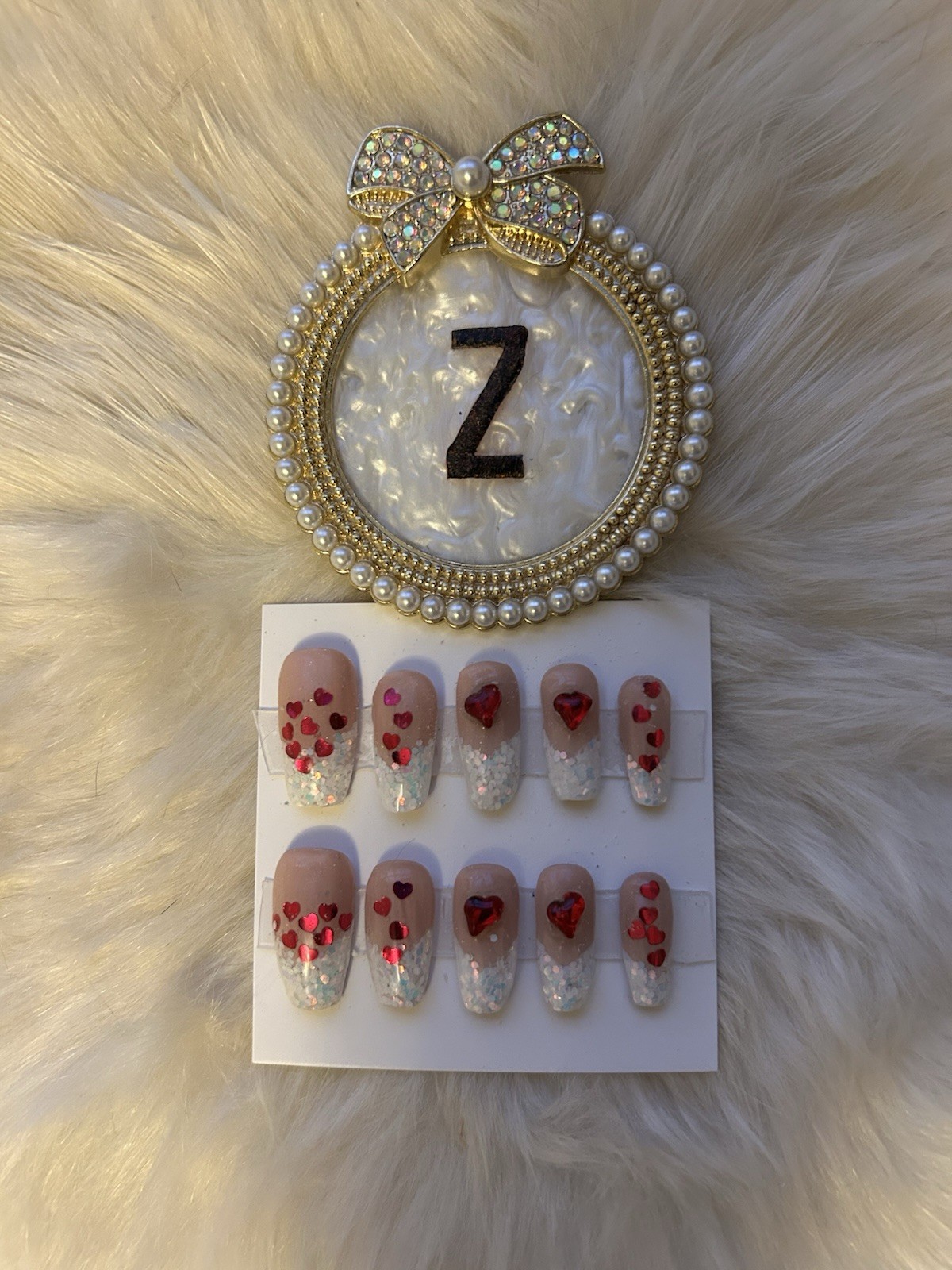 Z NAILZ! Handmade M Coffin Valentines/Love Themed Red & White Press On Nails