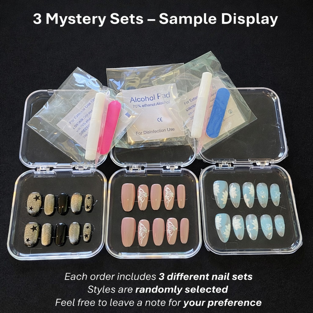 3 Sets Mystery Press-On Nail Box | Handmade Reusable | Gift | Random Style