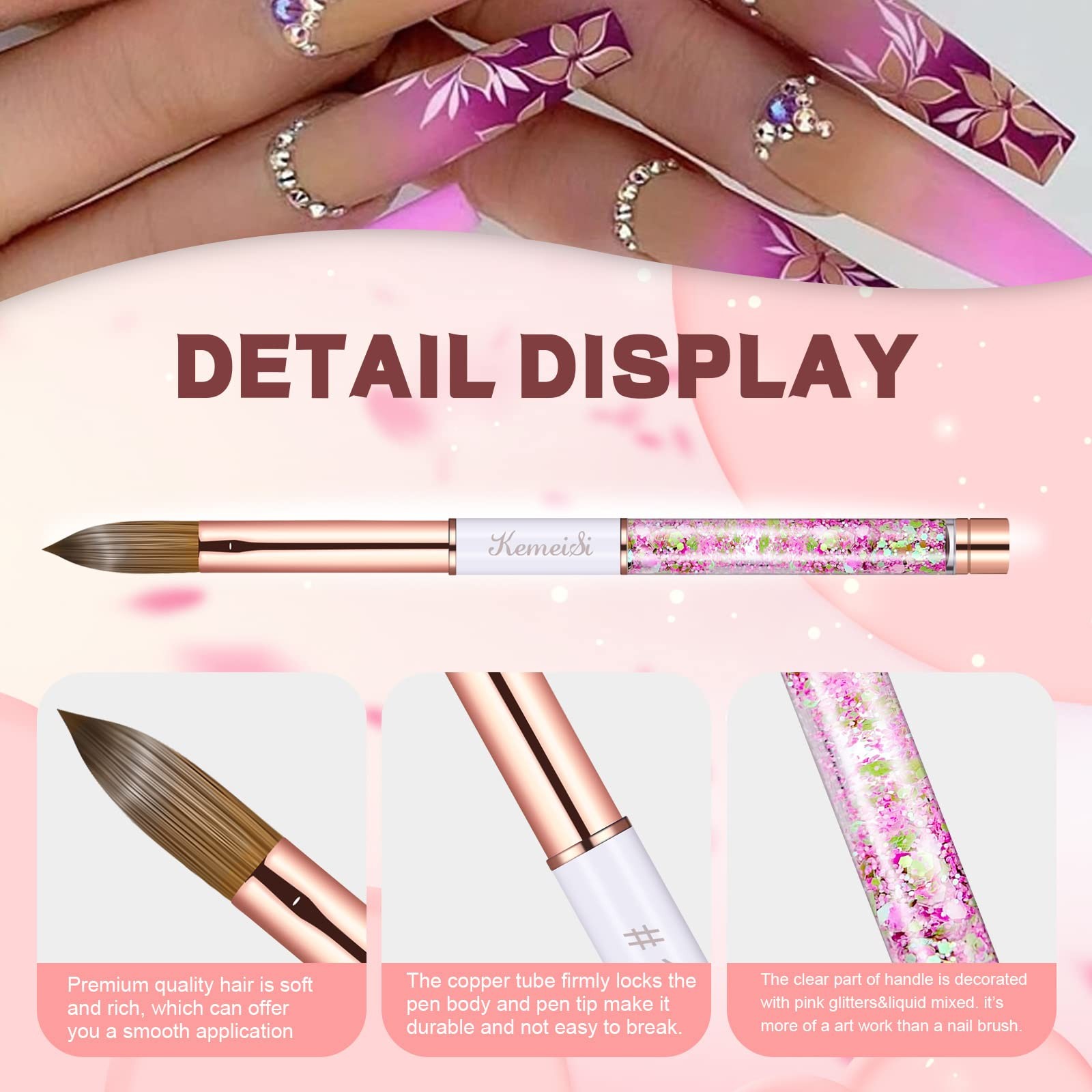 Acrylic Nail Brush Size 8 – Pure Kolinsky Oval Brush for Professional Manicure