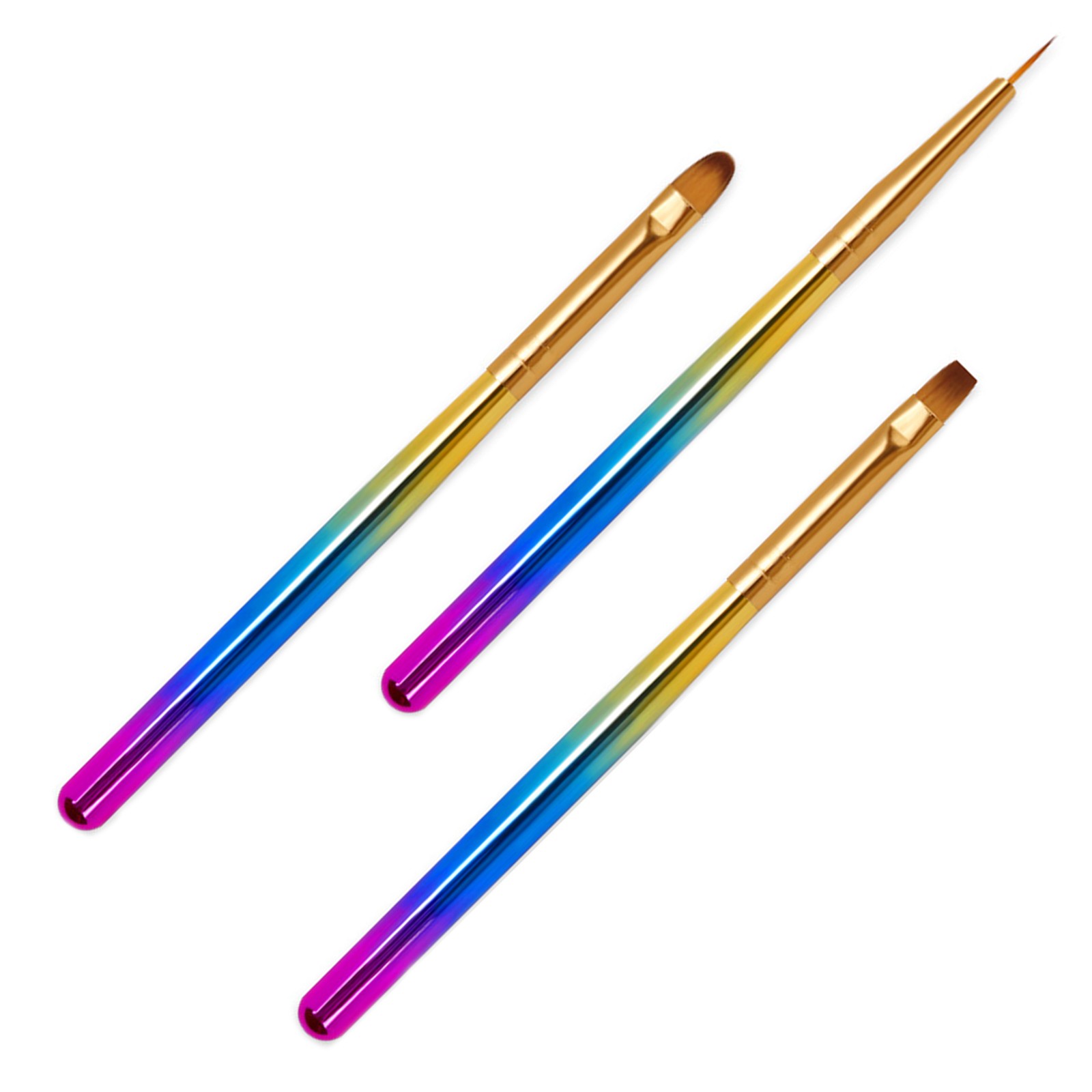 3Pack Multi Function Nylon+Metal Nail Brush Art UV Builder Gel Tips Painting