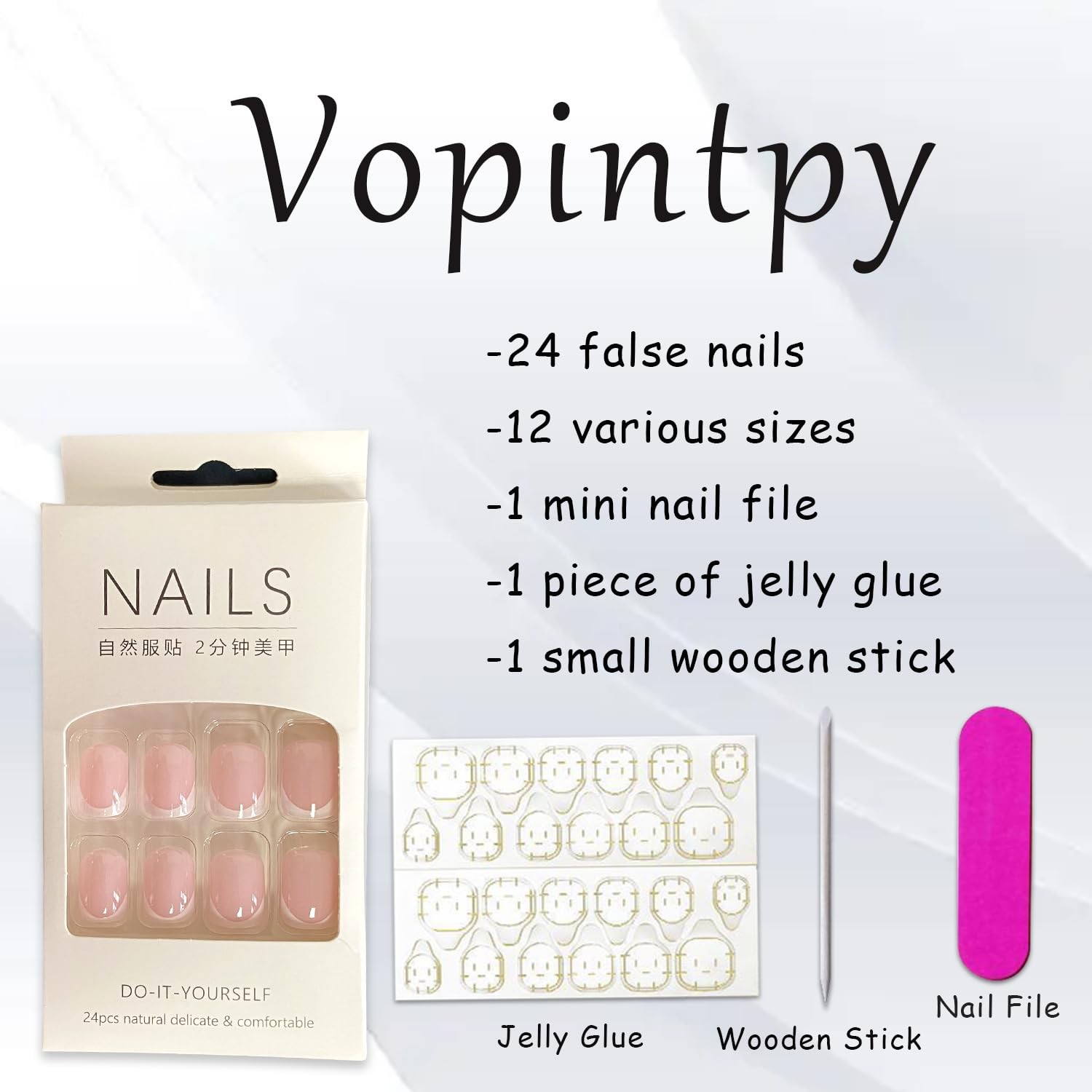 White French Tip Press on Nails Short 1 Fl Oz (Pack of 1), White,