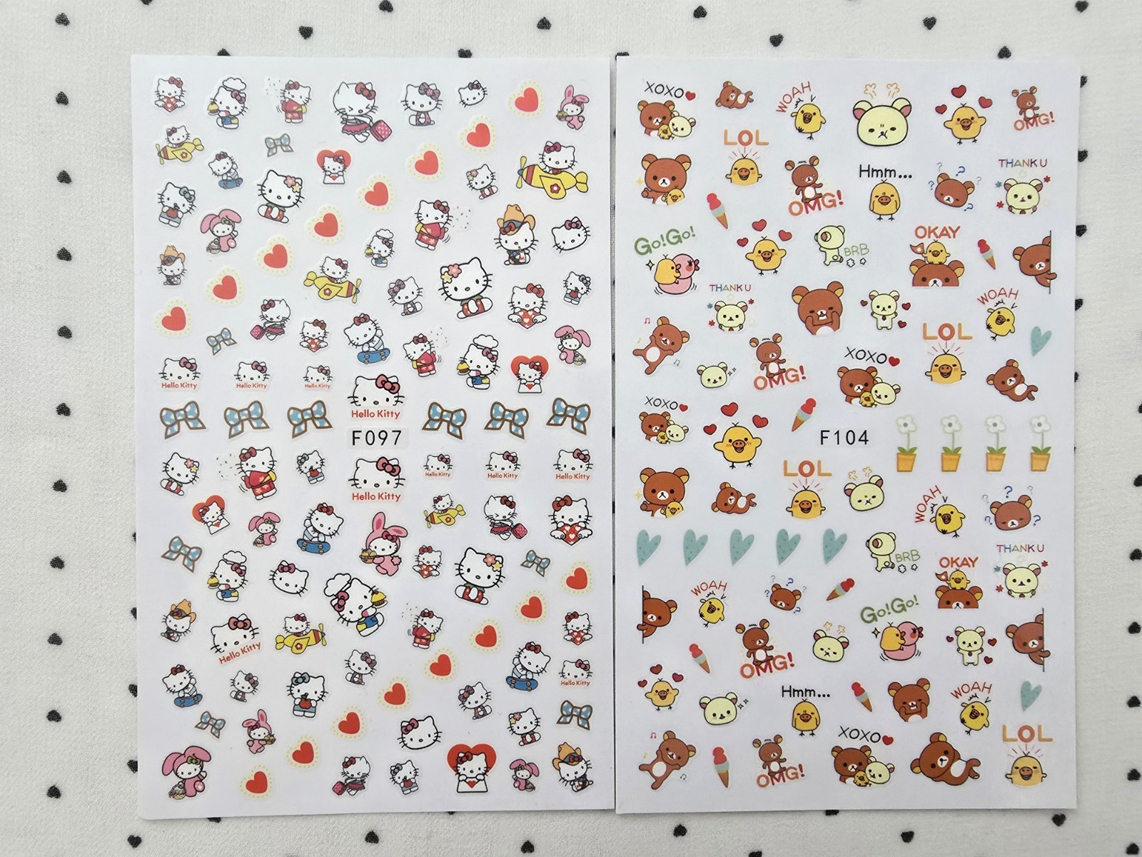 Kawaii Nail Art Stickers Decals Bundle 10 Sheets Self Adhesive Animals Sanrio
