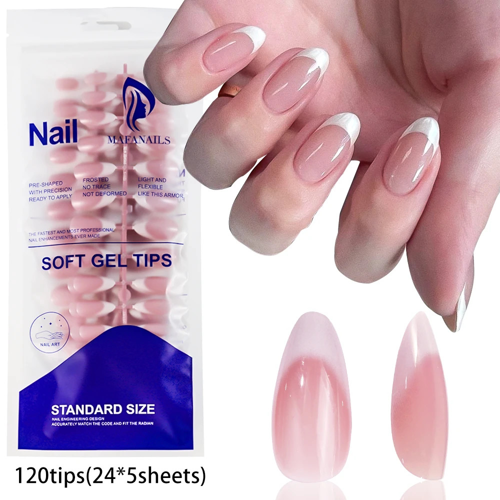120Pcs Short Square Coffin French Fake Nails Glossy Pink Full Cover Press on