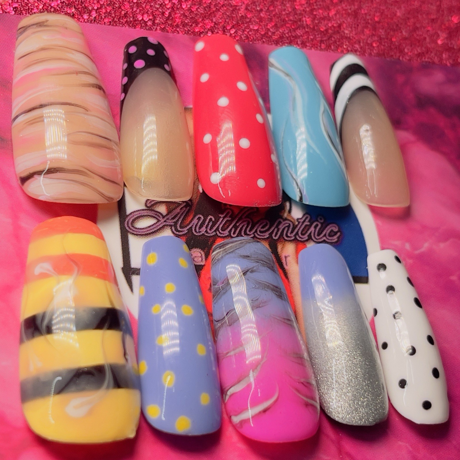 Authentic Nail Arts by Dia Coffin Press-On Nails Long Shiny Polka Dot