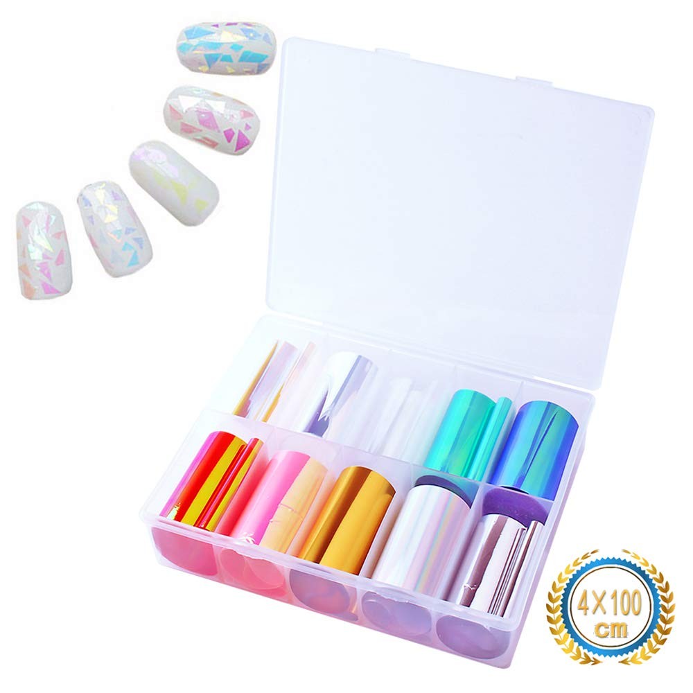 SILPECWEE 10 Rolls Glass Foil Nail Stickers Strips 10 Count (Pack of 1)