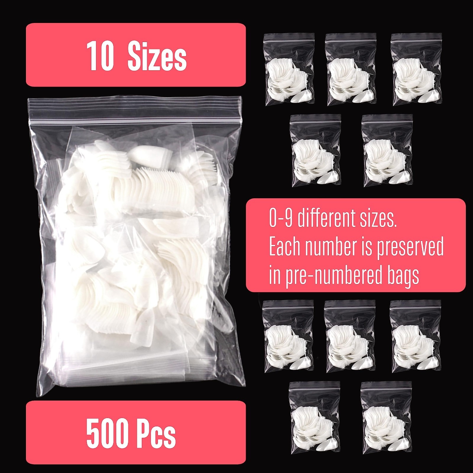500 Pcs Halloween Stiletto False Nails – Curved Raptor Claw Tips, 10 Sizes, Acry