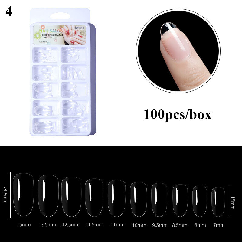 100pcs Fake Nail Transparent Acrylic Nail Seamless Full/Half Cover Nails Decor