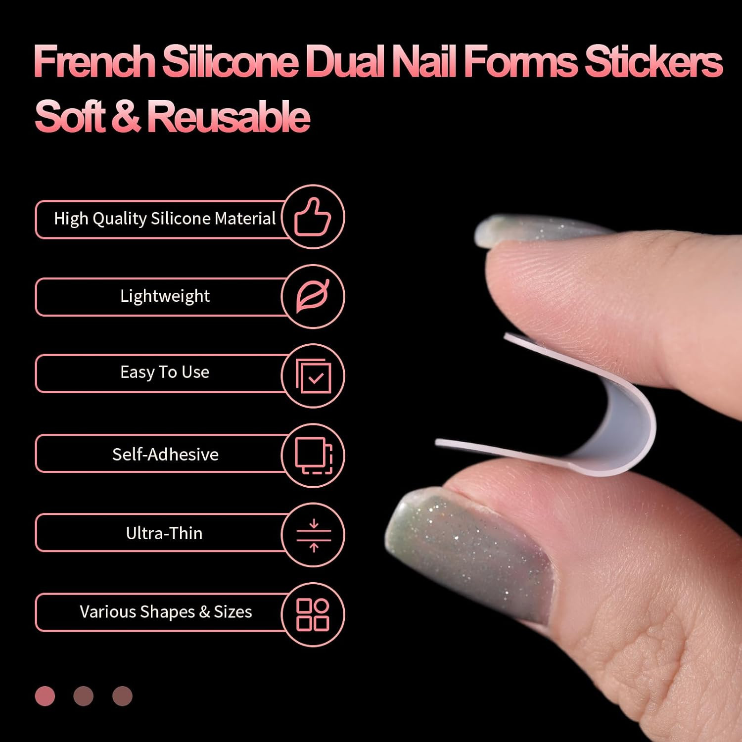 60Pcs 5 Shapes Nail Tips Stickers Model 12 Size Reusable Silicone Pads for Gel E