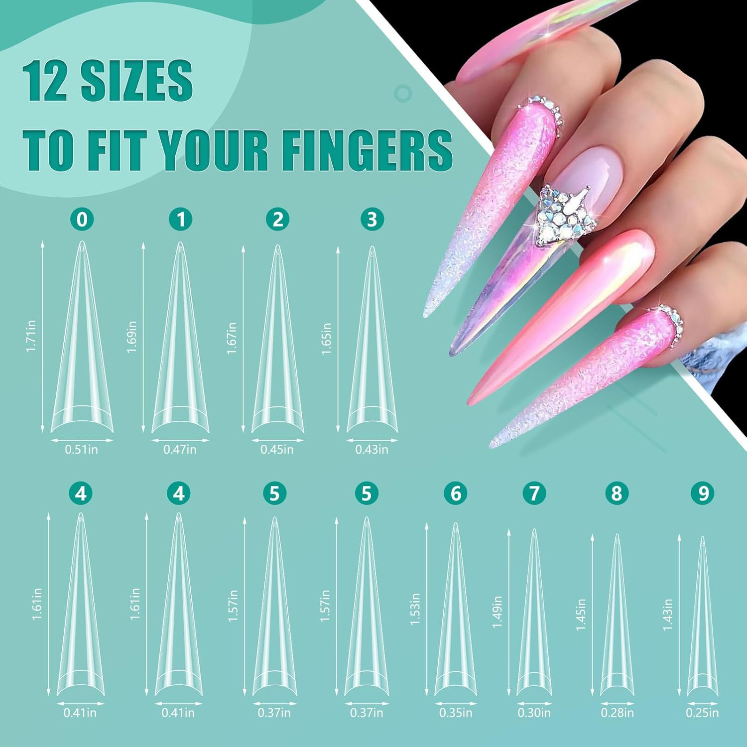 XL Long Nail Tips: Stiletto & Square 2 Shapes for Home DIY | Half Cover 240PCS N