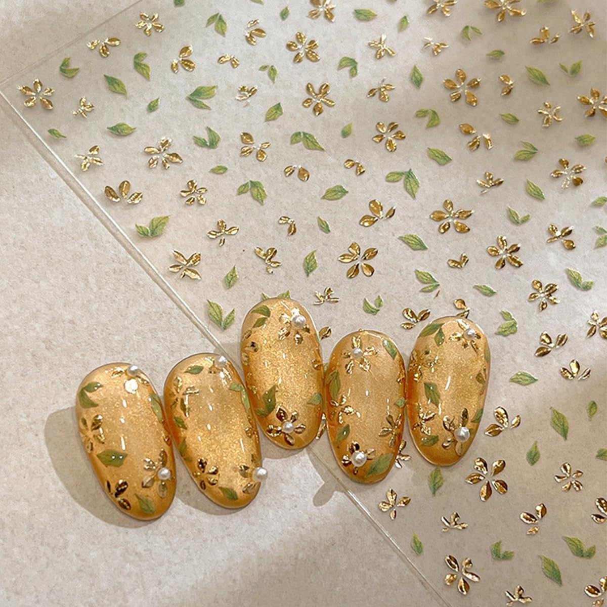 Flower Leaf Nail Art Stickers 5D Embossed Flower Leaf Nail Decals Bronzing Gold