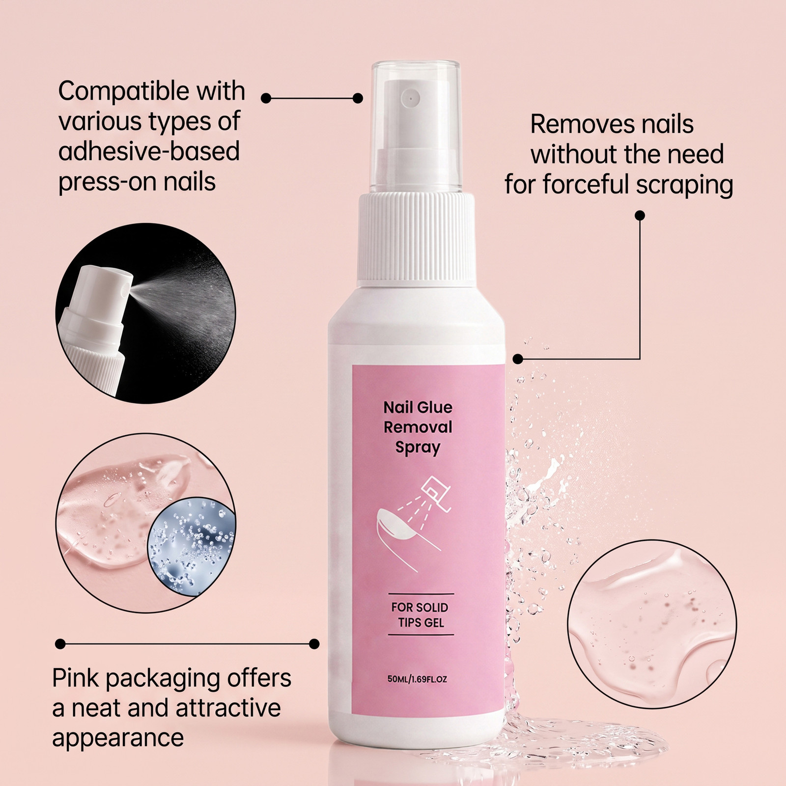 50ml Press On Nail Glue Removal Spray Instant Peel No Damage Manicure Tool