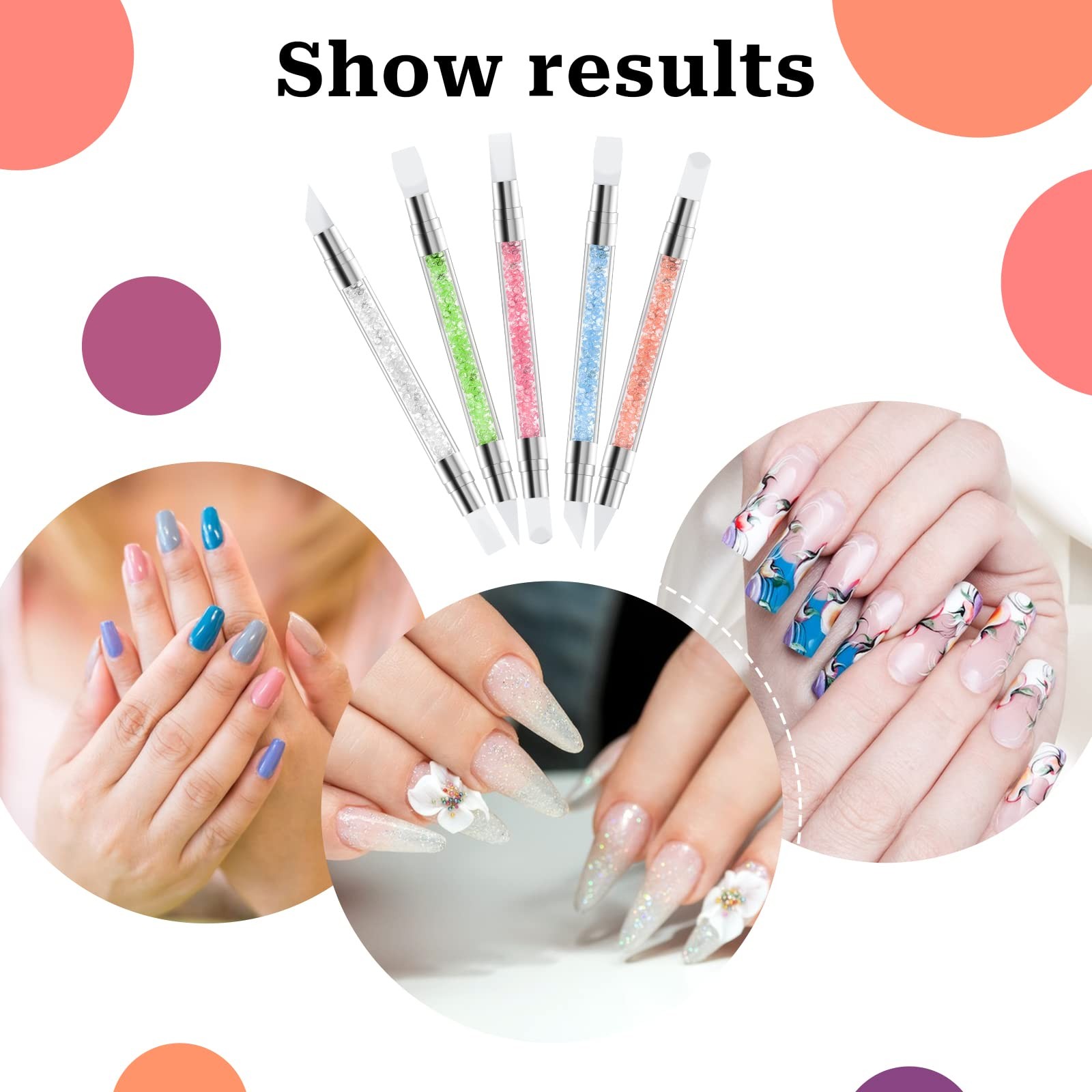 5 Pcs Nail Art Sculpture Pen Dual Tipped Silicone Tools 5 pcs style A