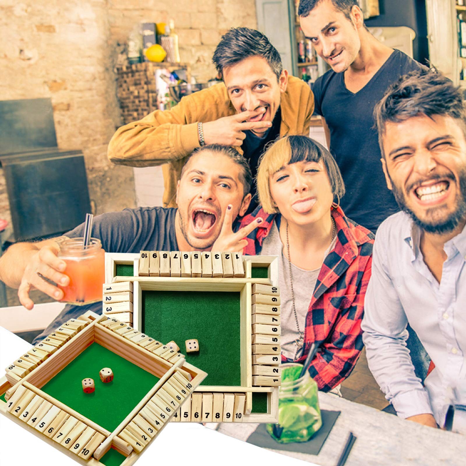 DC-BEAUTIFUL Shut The Box Dice Game, 2-4 Players 8.9” x x 0.6”, Green
