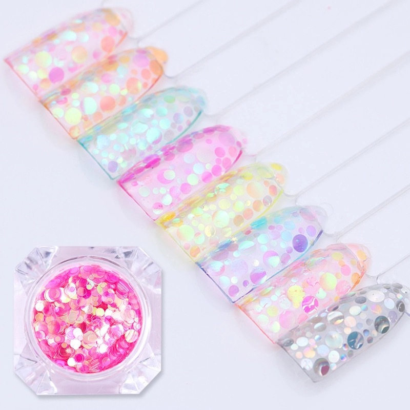 ROUND GLITTER NAIL SEQUINS Transparent Mermaid Effect Aurora Paillette Confetti