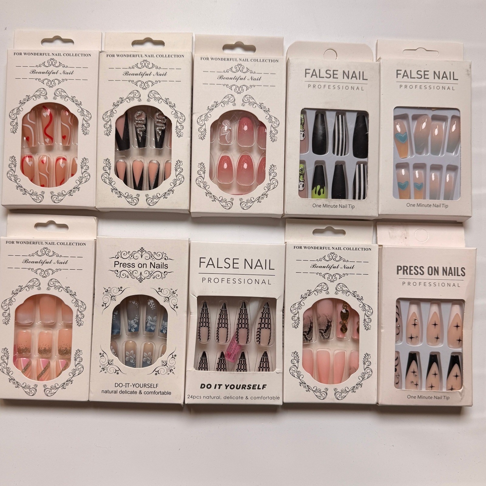 Lot of 10 Pack of 24 New False Press On Nails Assorted Designs and Colors №N35