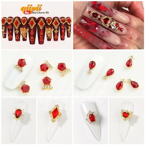 24pcs Red Luxury Nail Charms +2000pcs Ruby 2 Box Luxury Style Nail Charms – Red