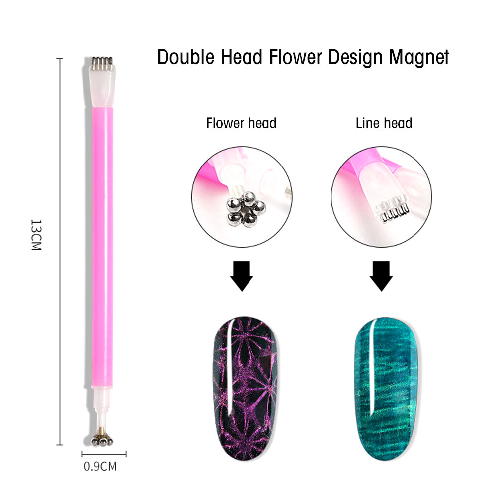 6Pcs Nail Magnet Tool Set With Double Head Flower Design Fr Cat Eye Use DIY S3T1