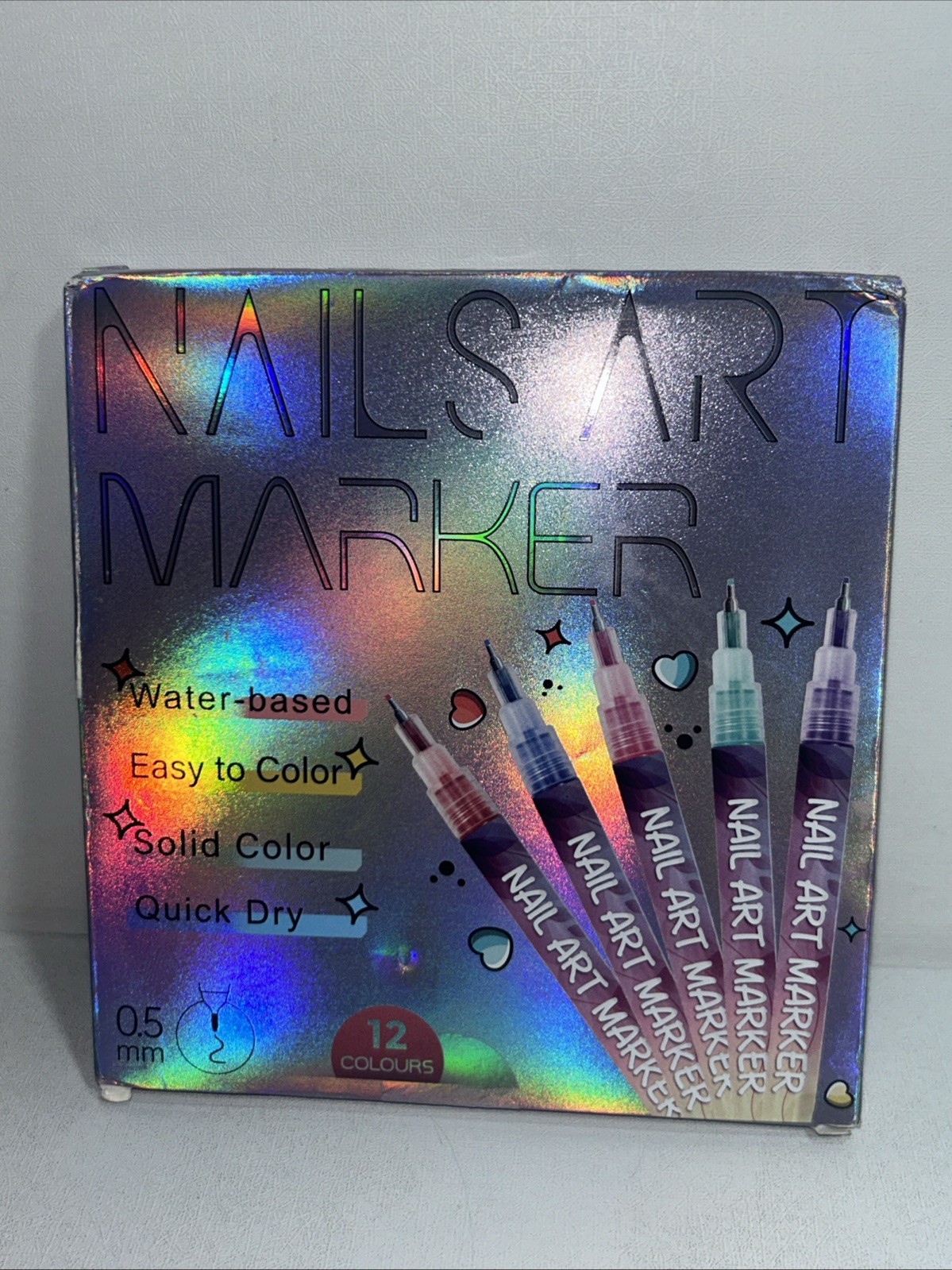 Sealed Nail Art Markers. 12 Colors 0.5 mm, Quick Dry Water Based, Slightly Damag
