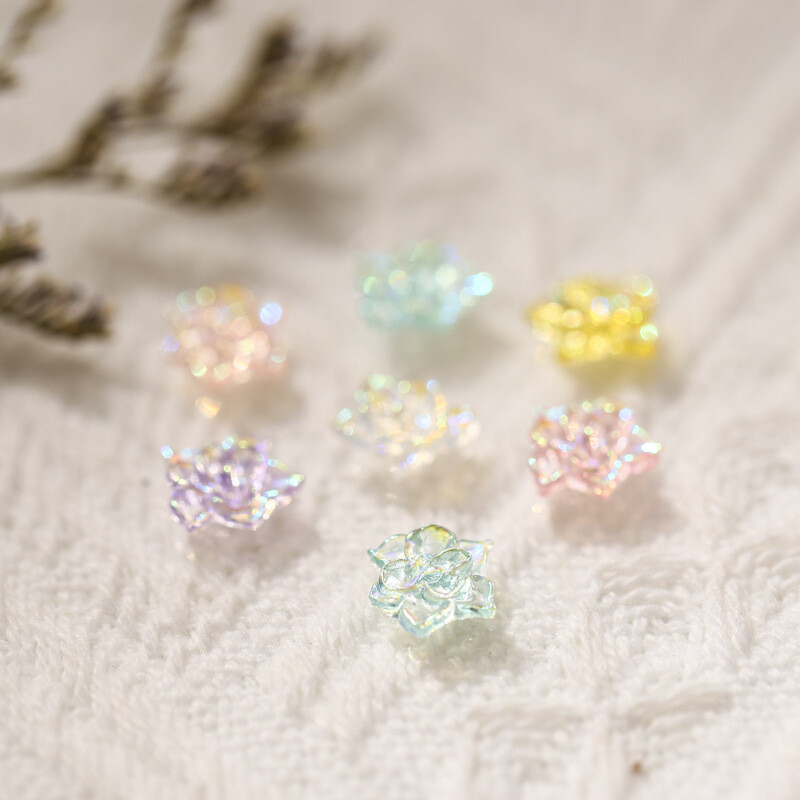 10pc 3D New AB Aurora Flower Nail Art Decorations Resin Lotus Design Accessories