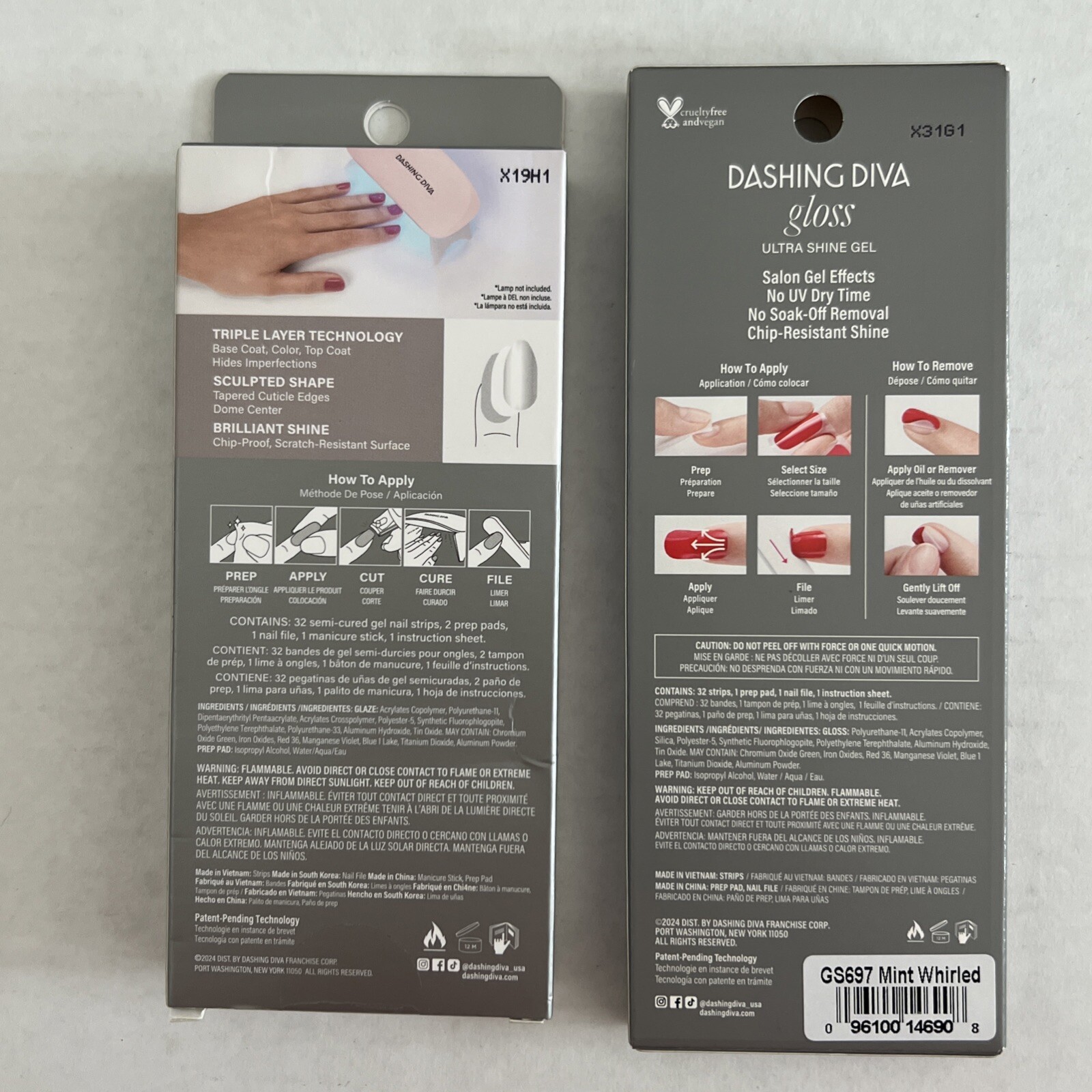 Lot Of 2 Dashing Diva 1 Semi Cured Gel And 1 Ultra Shine Gel Each Box 32 Nails