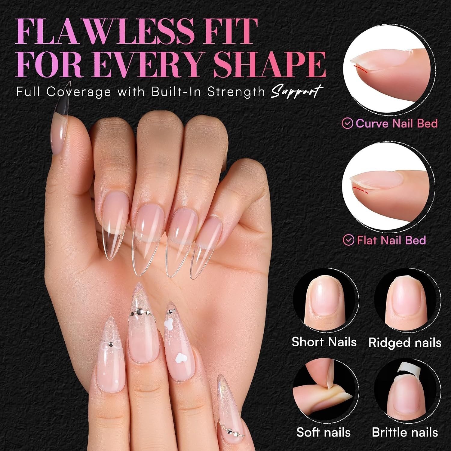 Medium Sharp Almondetto Nail Tips: 504PCS Clear Half Matte Soft Gel Extensions