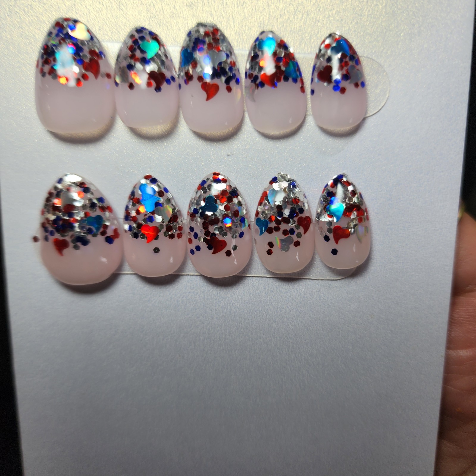 Handmade Reusable Extra Short Almond Medium Size 4th Of July Press On Nails