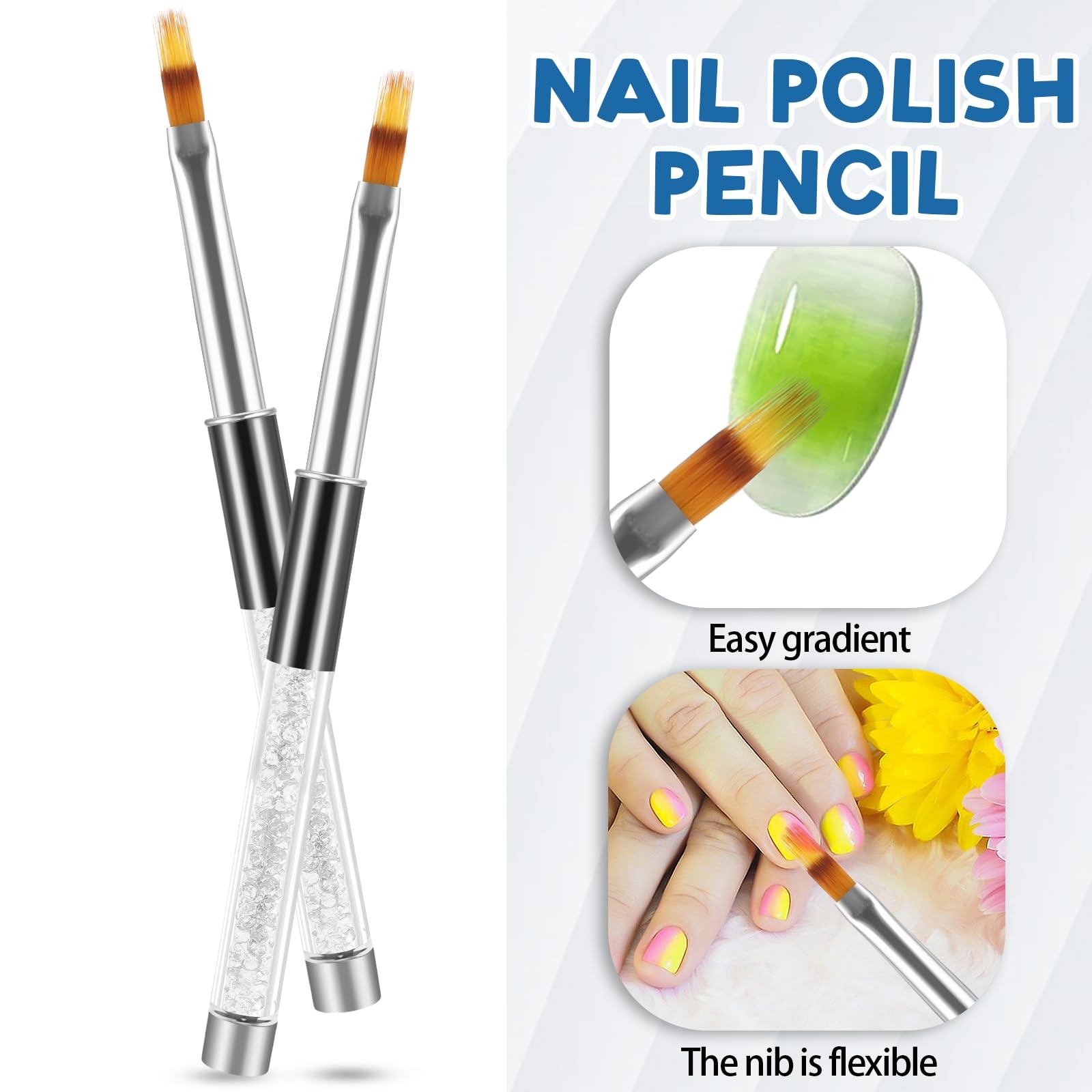2pc Nail Art Ombre Gradient Brush Set, Nail Gradient Painting Brush Includes …