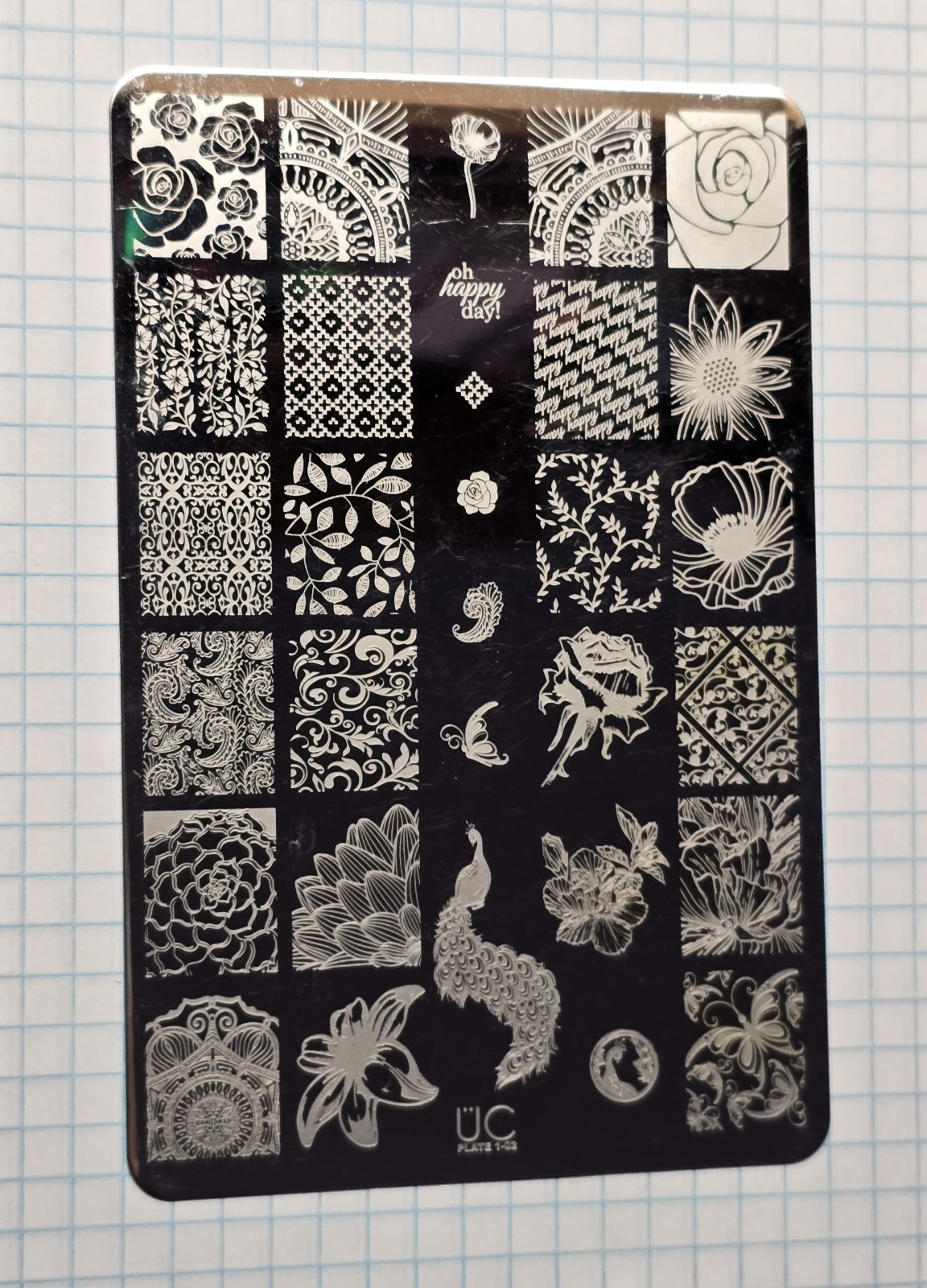 UBER CHIC UC 1-02 Nail Stamp Plate UberChic Peacock Feather Floral Flower Floris