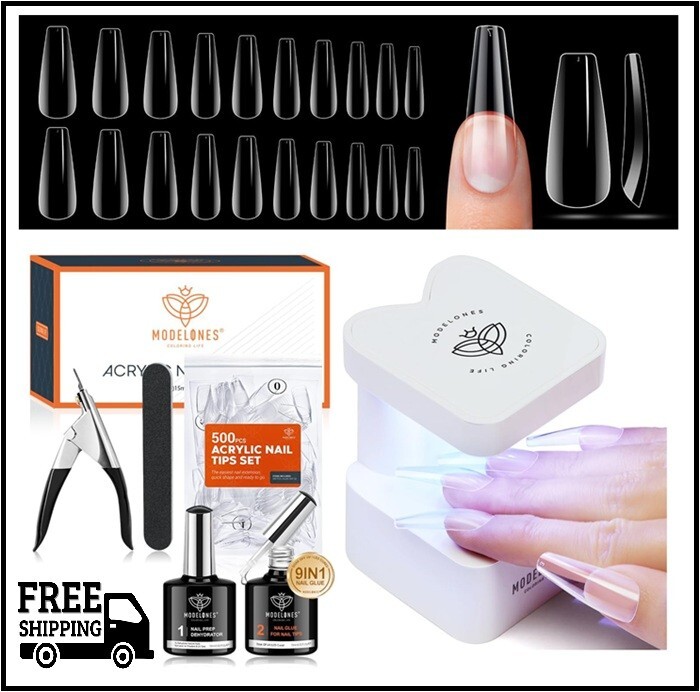 modelones Gel x Nail Kit, Nail Tips and Glue Gel Kit with 4-in-One Nail Glue Gel