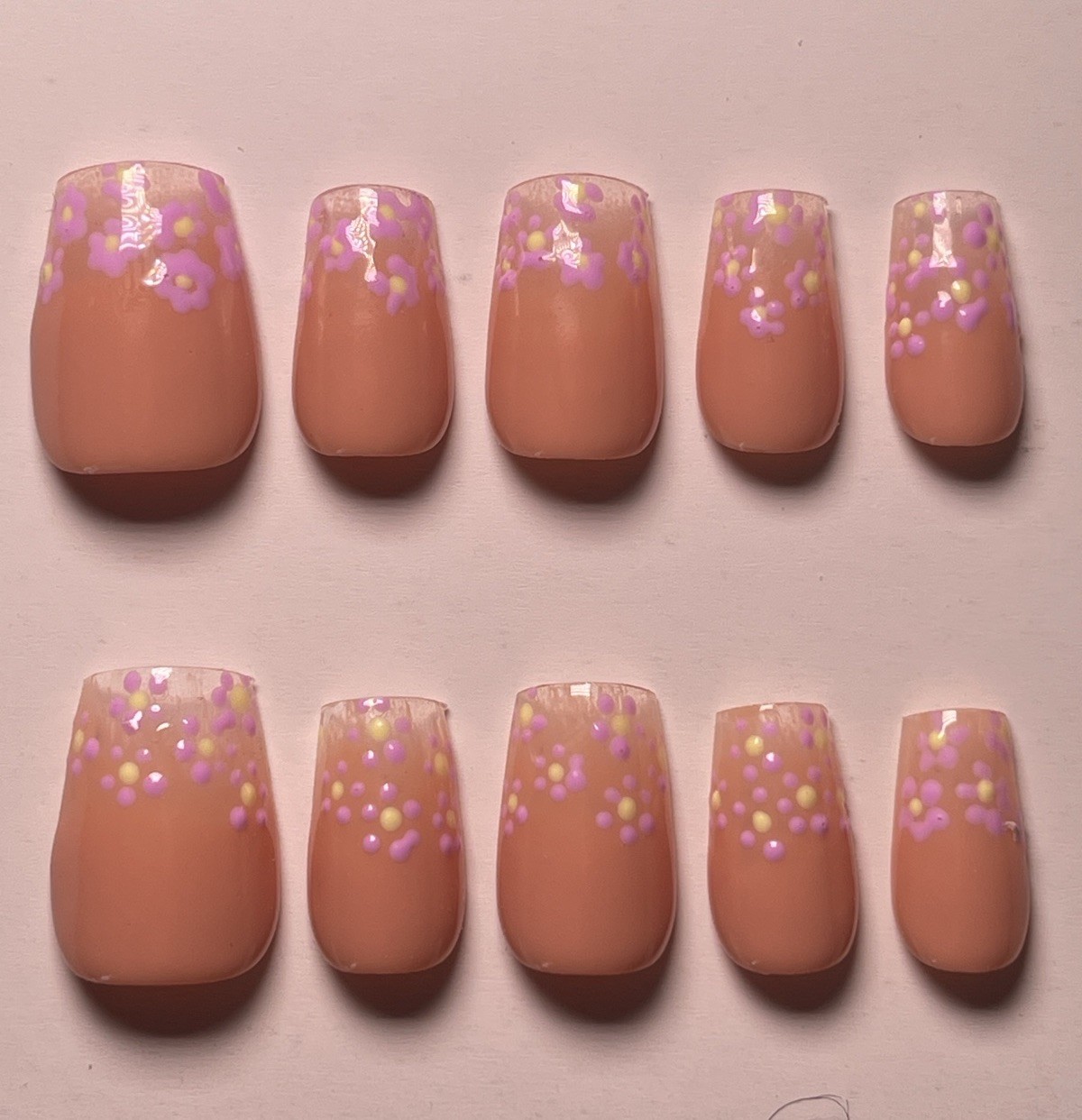 Nail Arts by Dia Medium Square Press-On Nails 3D Floral Peach Purple