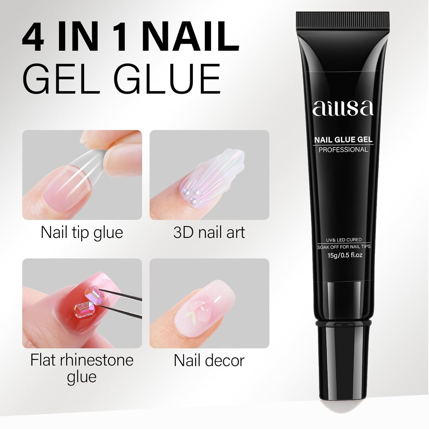 AILLSA Gel Nail Glue for Nails Tips,Solid Super Strong Gel Glues 15g Professionl