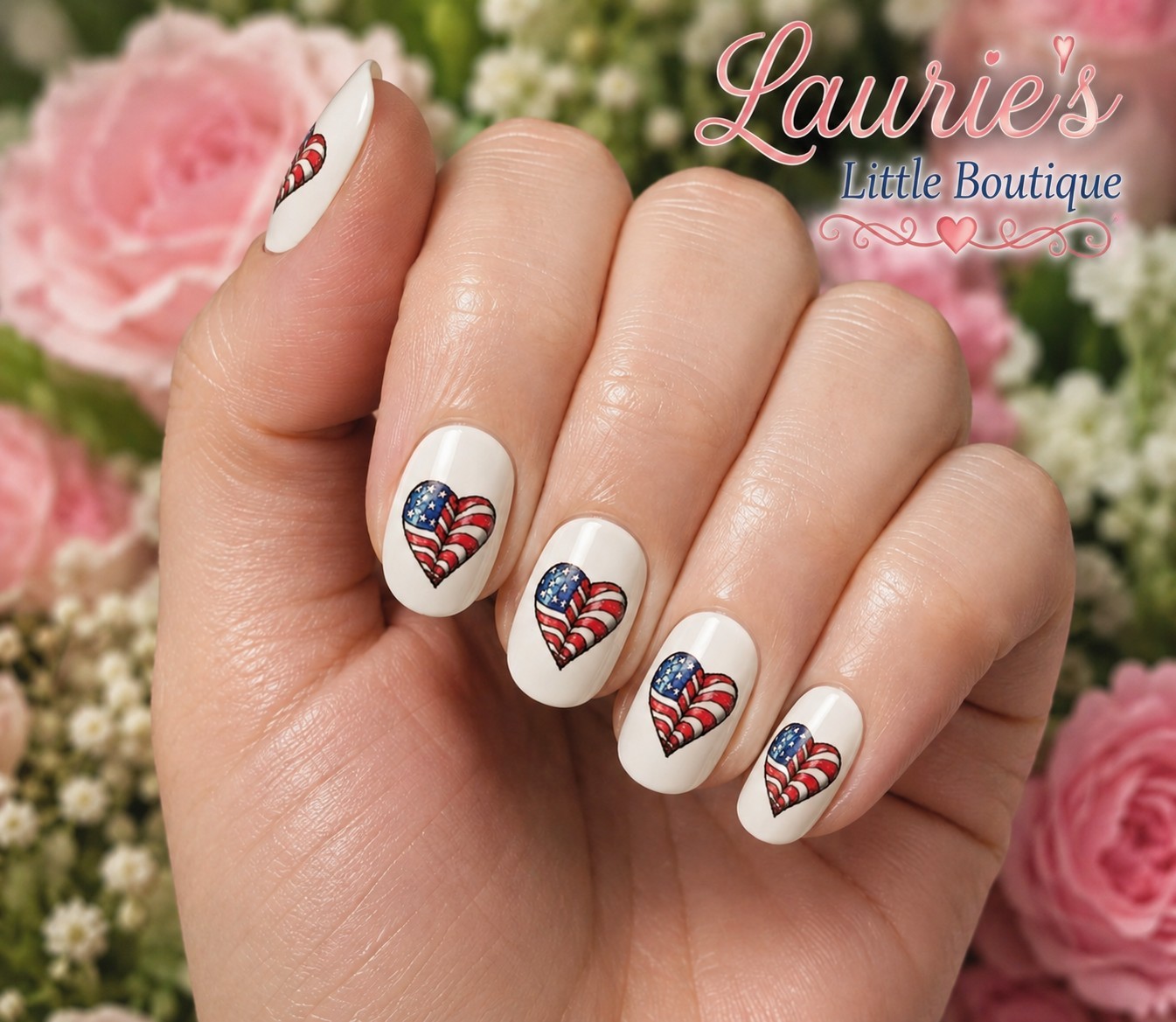 Waterslide Nail Decals Set of 40 Heart American Flag