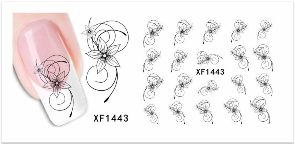 Nail Art Water Transfer Sticker Decal Stickers Pretty Flowers White Black XF1443